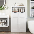Shintenchi Floor Storage Cabinet, Bathroom Organizer with Doors and Drawers, Freestanding Side Cupboard Pantry with Adjustable Shelf, White