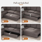 Vesgantti 88.4" Sleeper Sectional Couch with Pull Out Bed, 5 Seater L Shaped Modular Sectional Sofa with Storage, Comfy Corduroy Modular Sofa for Living Room, Bedroom, Apartment, Light Coffee
