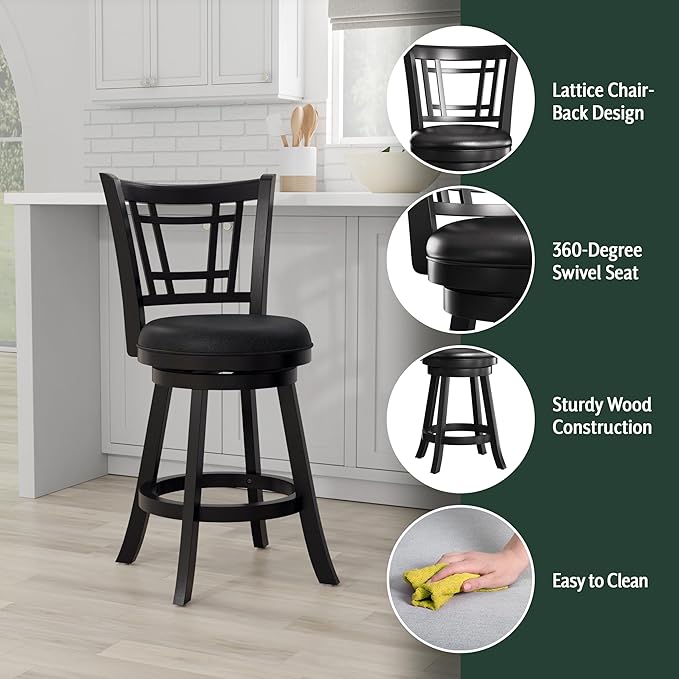 Hillsdale Fairfox 24.5" Wood Swivel Counter Height Stool, Black