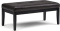 SIMPLIHOME Lacey 41 inch Wide Contemporary Rectangle Tufted Ottoman Bench in Distressed Black Vegan Faux Leather, Assembled, For the Living Room and Bedroom