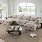 146” Oversized Modular Sectional Sofa, Comfy Down Fill Cloud Couch with Detachable Cover, U Shaped Sectional Couches for Living Room, 4 Seater Modular Couch with 2 Ottomans, Light Gray