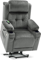MCombo Medium Triple Motor Power Lift Recliner Chair with Massage and Heat for Elderly People, Adjustable Headrest, Infinite Position, USB Ports, Fabric 7661 (Grey, Medium)