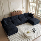 Modular Sectional Sofa, Convertible U Shaped Sofa with Chaise Ottoman, Deep Seat Cloud Sectional Couch, 6 Seat Comfy Modular Couch for Living Room, Office, Apartment, Black