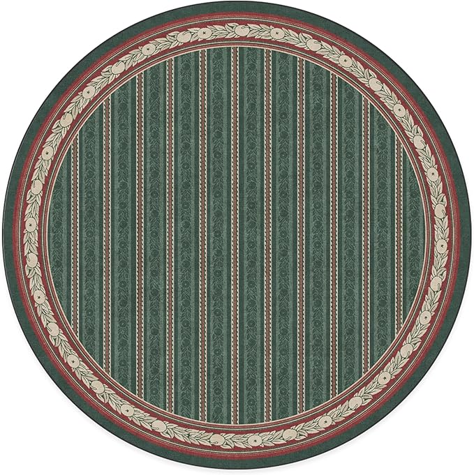 RUGGABLE x Morris & Co Machine Washable Area Rug – Fruit Stripe Spruce Green 6 ft Round, Stain-Resistant, Non-Slip – Medium Rugs for Living Room, Bedroom, Hallway, Entryway & Office–with Standard Pad