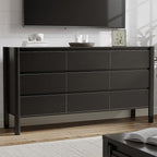 CHUWELL Dresser for Bedroom, 63" Wide Mid Century Modern Chest of Drawers with 9 Large Storage Space and 4 Solid Wood Cylindrical Legs, 9 Drawer Large Dresser for Bedroom(Black)