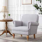 DM-Furnitue Wide Armchair Modern Linen Accent Chair Comfy Reading Chairs Upholstered Lounge Chair Single Sofa Couch for Bedroom/Living Room, Grey