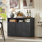 LEYAOYAO Fluted Buffet Cabinet with Storage, 45" Wide Wood Sideboard Credenza with 3 Doors & Open Storage Shelf, Modern Kitchen Console Accent Cabinets, Coffee Bar Table for Dining Room, Black Oak