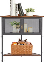 VECELO 3 Tier Corner Shelf,Corner Table with Mesh Door and Open-Shelf,Corner Cabinet Stand,Metal Frame Organizer Display Storage Shelves for Bedroom,Living Room,Kitchen,Bathroom