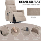 PELUMY Manual Lift Recliner Chair with Massage and Heat for Elderly, Single Motor Electric Lift Chair, Heavy Duty Recliner with USB Charging & Side Pockets (Chenille, Khaki)