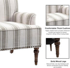 Accent Chair, Mid Century Modern Comfy Armchair for Living Room, Linen Fabric Single Sofa Lounge for Reading Bedroom Apartment Waiting Room with Wood Legs (Brown Stripe, Set of 1)