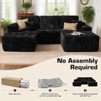 106" Cloud Sectional Couch with L-Shape Chaise & Ottoman, No Assembly Modular Sofa, Deep Seat Plush Corduroy Boneless Couched for Living Room (Black Plush Corduroy, Left Facing Chaise with Ottoman)