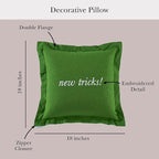 kate spade new york Old Habits, New Tricks Reversible Decorative Pillow for Bed or Sofa, Cotton and Linen Cover Throw Pillow, 18 x 18, Green