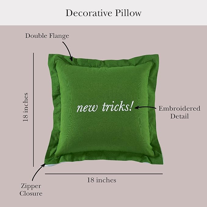 kate spade new york Old Habits, New Tricks Reversible Decorative Pillow for Bed or Sofa, Cotton and Linen Cover Throw Pillow, 18 x 18, Green