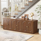 63'' Fluted Sideboard Buffet Cabinet with Storage and 6 Doors, Low Storage Cabinet Modern Wooden Accent Credenza Console Table for Kitchen Dining Living Room Entryway, (63"W*15.75"D*21.4"H) Walnut