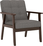 KCC Mid-Century Modern Linen Fabric Accent Chair, Upholstered Tufted Leisure Chair Comfy Reading Side Chair with Armrest and Solid Wood Frame for Living Room Bedroom Balcony(Gray)