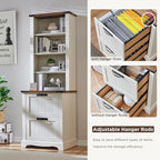 RedLemon Bookcase with 2 File Drawers, 72" Tall Farmhouse Bookshelf with Storage and Adjustable Shelves, 4 Tier Rustic Wood Bookshelf with Cabinet for Home Office, Living Room (Antique White)