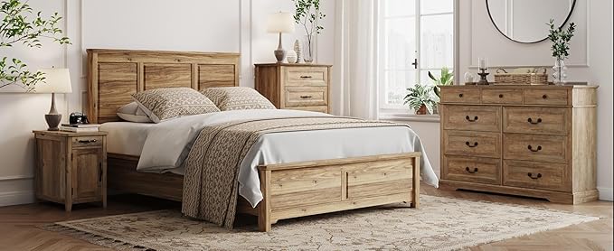 LINSY HOME 9 Drawers Dresser for Bedroom, Wide Wood Chest of Drawers with Metal Handle, Farmhouse Tall Drawer Organizer for Bedroom, Closet, Living Room, Hallway and Entryway, Rustic Oak