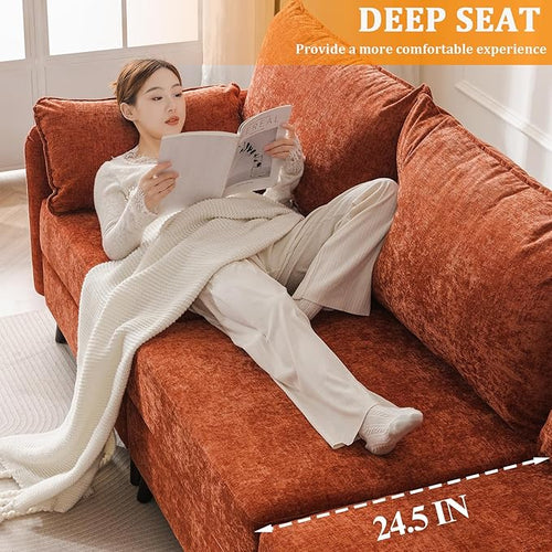 135'' Modular Sectional Sofa with Storage Seat,Oversized L Shaped Couch,6 Seater Couches for Living Room,Bedroom,Velet,Orange