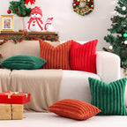 Pallene Faux Fur Plush Christmas Throw Pillow Covers 16x16 Set of 2, Luxury Soft Fluffy Striped Decorative Pillow Covers for Sofa, Couch, Living Room, Christmas Green