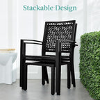 Best Choice Products 3-Piece Outdoor Bistro Set, Stackable Modern Steel Furniture for Porch, Garden w/ 2 Chairs, Table, Geometric Decor - Black