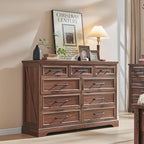 ACCOHOHO Farmhouse 9 Drawer Dresser for Bedroom, 36 Inch Tall Modern Dresser TV Stand with Large Drawers & Bar Handles, Rustic Wood Chest of Drawers for Bedroom, Living Room, Hallway, Brown