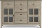 SIMPLIHOME Artisan Buffet - 54 inch Wide Solid Wood 3-Door Sideboard Buffet in Distressed Grey, Transitional Storage Cabinet for Dining Room or Kitchen with Adjustable Shelves and Bronze Hardware