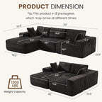 Apicizon 113" Sectional Sofa Couch for Living Room, 3 Seat Boneless Sofa with Chaise Longue, L-Shape Modular Sectional Couches with Deep Seat for Apartment，No Assembly Required (Stripe Corduroy Black)