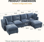 4-Seater Modular Sectional Cloud Sofa with 2 Ottomans, U-Shaped Couch for Living Room, Modern Deep Seat Sofa with Soft Back Cushions, Chenille Blue