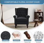 UIXE High Back Accent Chairs Set of 2, Upholstered Armchair in Fabric, Retro Wingback Arm Chair for Living Room, Comfy Single Sofa Bedroom Reading Seat with Solid Wood Legs - Black Blue