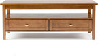 SIMPLIHOME Warm Shaker Coffee Table - 48 inch Wide Solid Wood Cocktail Table in Light Golden Brown, Transitional Living Room Table with 2 Storage Drawers and Open Shelf for Sitting Area or Lounge