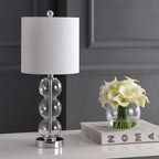 JONATHAN Y JYL1021D February 21" Glass/Metal LED Table Lamp Contemporary Bedside Desk Nightstand Lamp for Bedroom Living Room Office College Bookcase LED Bulb Included, Clear/Chrome