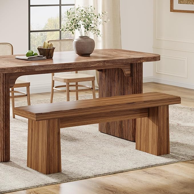 Tribesigns Wooden Dining Bench, 47-Inch Long Kitchen Bench with Sturdy Frame for Dining Room, Entryway, Living Room, Hallway, Easy Assembly (Brown)