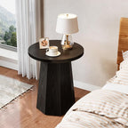 Tribesigns Farmhouse Round End Table, Wooden Couch Side Table with Octagonal Base, Black Nightstand Pedestal Accent Furniture for Living Room, Bedroom (1)