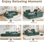 Modular Sectional Sofa, 107.5" L-Shaped Boneless Couch with Deep Seat, Modern Minimalist Upholstered Cloud Sectional Couch for Living Room Bedroom, No Assembly Required, Green Chenille