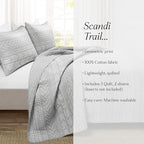 Lush Decor Hygge Geo Pattern Striped 3 Piece Quilt Bedding Set, King, Light Gray