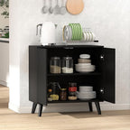 Fluted Sideboard Buffet Cabinet with 2 Doors, Modern Storage Cabinet with Adjustable Shelves, Wood Console Table for Kitchen Dining Living Room Entryway (Black)