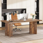 Tribesigns 63-inch Executive Desk, Vintage Home Office Computer Desk with Large Tabletop, Farmhouse Wood Writing Conference Table Workstation for Office, Study, Distressed Brown