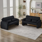 Corduroy Accent Living Room Sets, Modern Upholstered Love Seat with 2 Accent Chairs, Wide Comfy Leisure Chair Sets for Bedroom, Office, Black