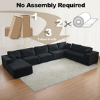 Modular Sectional Cloud Couch for Living Room,Modern Boneless Couche Set with Plush Corduroy,Comfy Floor Sofa with Memory Foam,Stupendous U Shaped Sofa with Chaise,No Assembly Required,Black