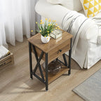 VECELO End Tables, Modern Nightstand with Drawer & Shelf, Night Stand for Bedroom Living Room,Industrial Metal Frame
