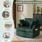 Karl home Swivel Accent Chair Set of 2, 39" Oversized Armchair W/2 Pillows and 4 Pockets,Modern Corduroy Barrel Chairs,Comfy Single Sofa for Living Room,Reading,Bedroom and Office-Dark Green
