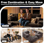 106" Cloud Sectional Couch with L-Shape Chaise & Ottoman, No Assembly Modular Sofa, Deep Seat Plush Corduroy Boneless Couched for Living Room (Gray Plush Corduroy, Left Facing Chaise with Ottoman)
