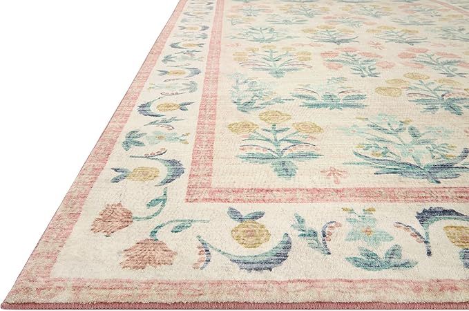 Loloi Rifle Paper Co. Eden Collection EDE-01 Mughal Rose Blush 8'-6" x 11'-6" Area Rug feat. CloudPile™