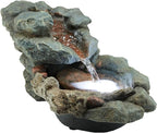 Alpine Corporation 20" Long Indoor/Outdoor River Rock Waterfall Tabletop Fountain with LED Lights