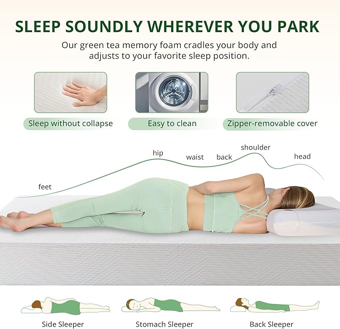 10 Inch RV Mattress King, Cooling Gel Green Tea Mattress for RVs, Campers & Trailers, Medium Firm, CertiPUR-US Certified, Designed & Assembled in The USA, 80"×72"×10"