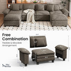 PHI VILLA Cloud Modular Couch Sets, 157.5" Sectional Sofa with U-Shaped Chaise, 6-Seater Couches with Movable Ottomans for Living Room, Chenille Fabric, Smoky Grey