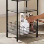 VECELO Tall Side End Table,Nightstands Shelf Storage Organizer with U-Shape Shlef Basket and Drawer for Telephone Entryway/Living Room/Bedroom/Kitchen,Small Spaces,Hemp Gray,27.5" H,1 Set