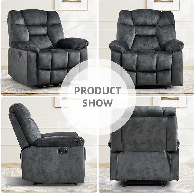 EBELLO Set of 2 Manual Recliner Chair for Adults with Soft Padded Headrest and Backrest, Overstuffed Single Recliner Sofa Chair for Living Room, Green Grey