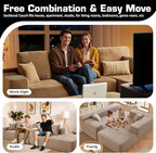 106" Cloud Sectional Couch with L-Shape Chaise & Ottoman, No Assembly Modular Sofa, Deep Seat Corduroy Boneless Couched for Living Room (Camel Stripe Corduroy, Right Facing Chaise with Ottoman)
