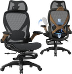 ELABEST X100 Ergonomic Office Chair with Footrest, Big and Tall Home Desk Chair with 5D Flip-Up Arms, Adjustable 3D Lumbar Support,High Back Rolling Computer Chair, Swivel Mesh Chairs (Library Oak)